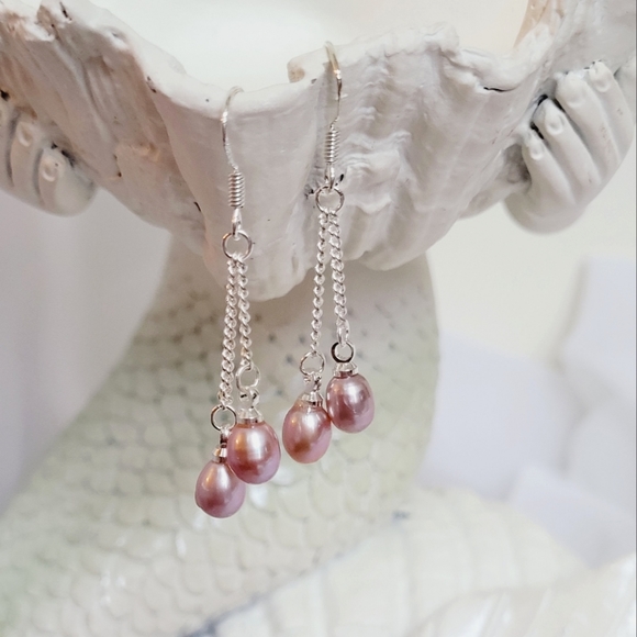 100% All Natural Freshwater Deep Pink Pearl Dangle Earrings *NWT* - Picture 8 of 10